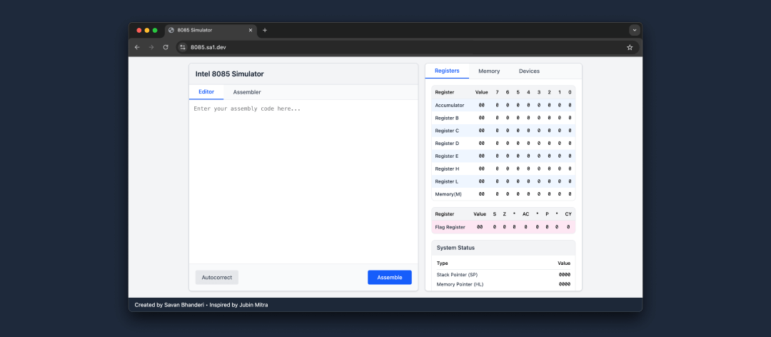 Intel 8085 Simulator